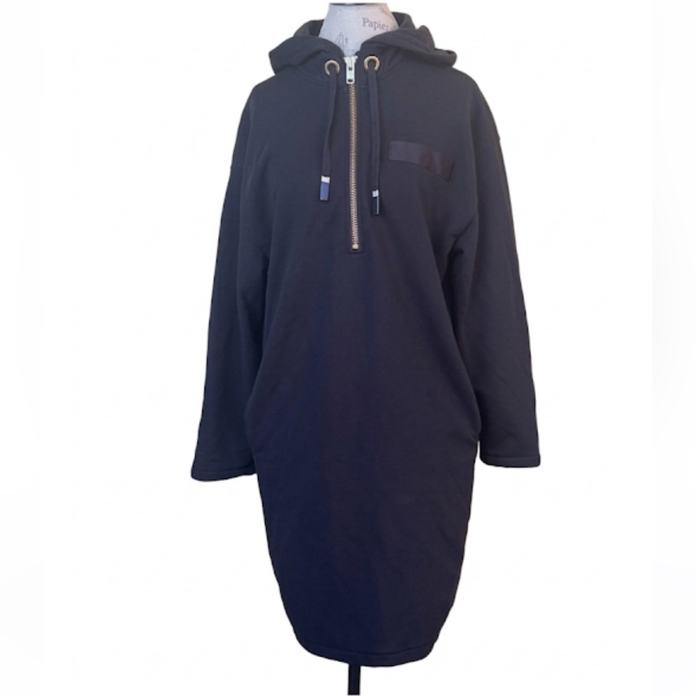 NWOT Brandblack L.A. Heavyweight Spacer Knit Hooded Zip Dress In  Black Medium
